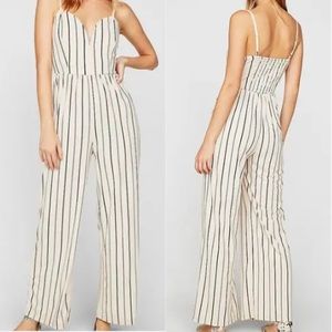 Express White And Black Striped Jumpsuit • S